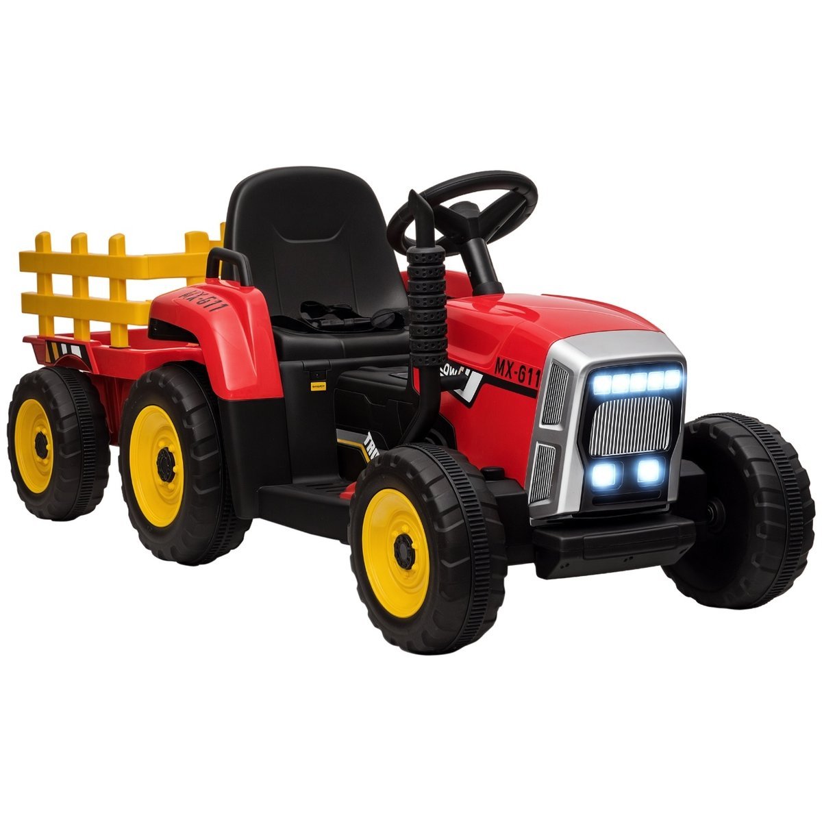 Elektryczny traktor HOMCOM z przyczepą, dziecięcy traktor do jeżdżenia z pilotem, elektryczny samochód dla dzieci z funkcją MP3, pojazd dziecięcy z ..