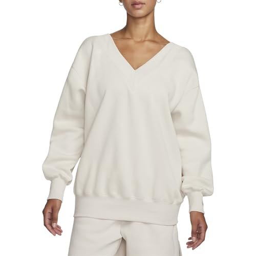 Nike FB8317-104 W NSW PHNX FLC OS Vneck SWTSH Długi sweter damski LT Orewood BRN/Sail Rozmiar XS