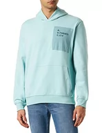 Bluzy męskie - s.Oliver Bernd Freier GmbH & Co. KG Męska bluza z kapturem, długi rękaw, niebiesko-zielona, M, Niebieski zielony - miniaturka - grafika 1