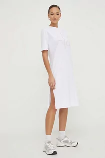 Sukienki - Armani Exchange sukienka bawełniana kolor biały mini prosta - grafika 1