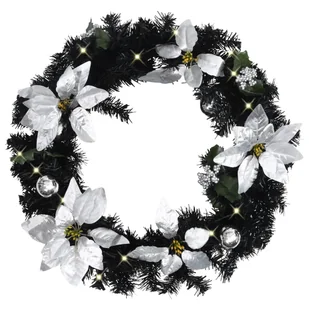 vidaXL Wianek świąteczny z lampkami LED, czarny, 60 cm, PVC - Oświetlenie świąteczne - miniaturka - grafika 1