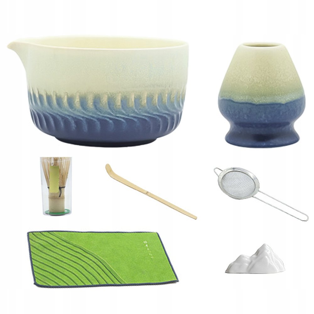 Zestaw Do Herbaty Matcha 7 Części Ceramiczna Miska Z Dzióbkiem Bambus