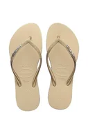 Klapki i japonki damskie - Havaianas japonki SLIM SPARKLE II damskie kolor beżowy na płaskim obcasie 4146093.0154 - miniaturka - grafika 1
