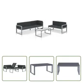 Meble ogrodowe - The Living Store 3-częściowy zestaw wypoczynkowy do ogrodu - aluminium - czarny - Zestaw Mebli Ogrodowych - miniaturka - grafika 1