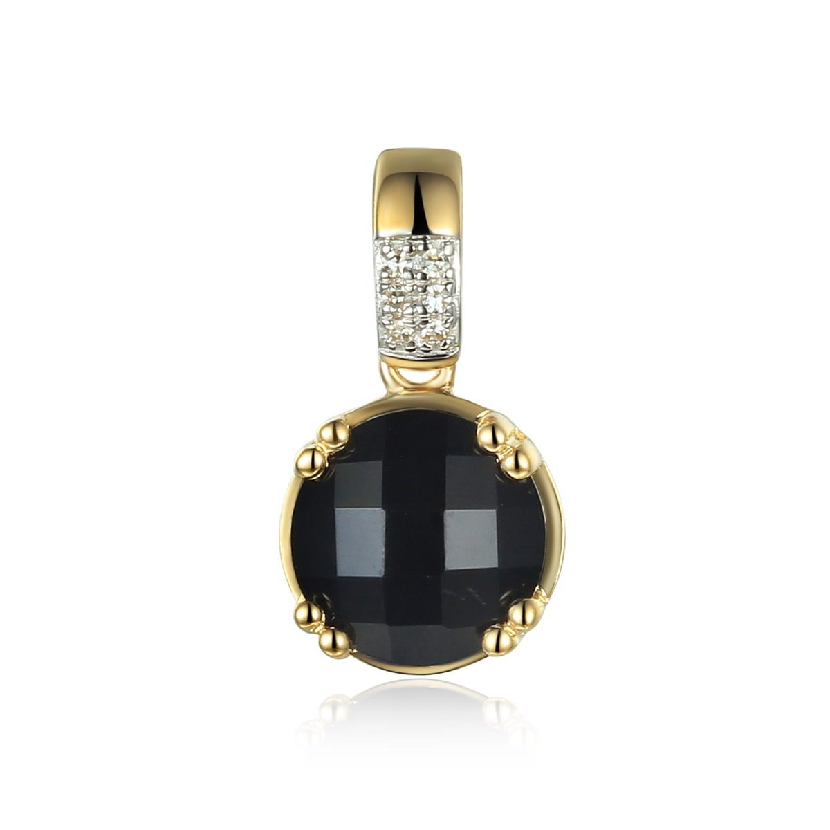 Złota zawieszka z diamentami i czarnym agatem