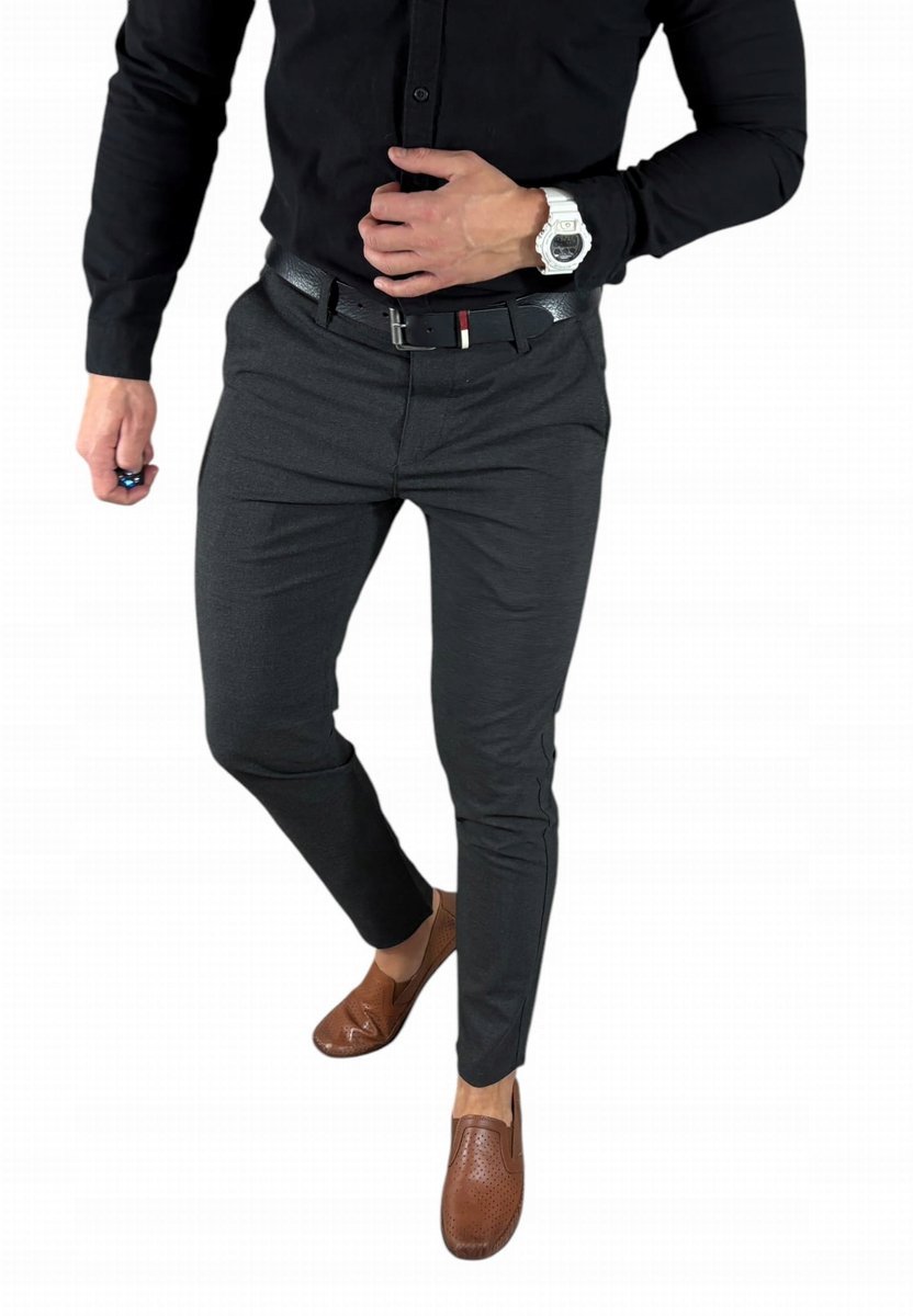 Spodnie wizytowe slim chino gładkie grafitowe/antracyt DJ012 - W36