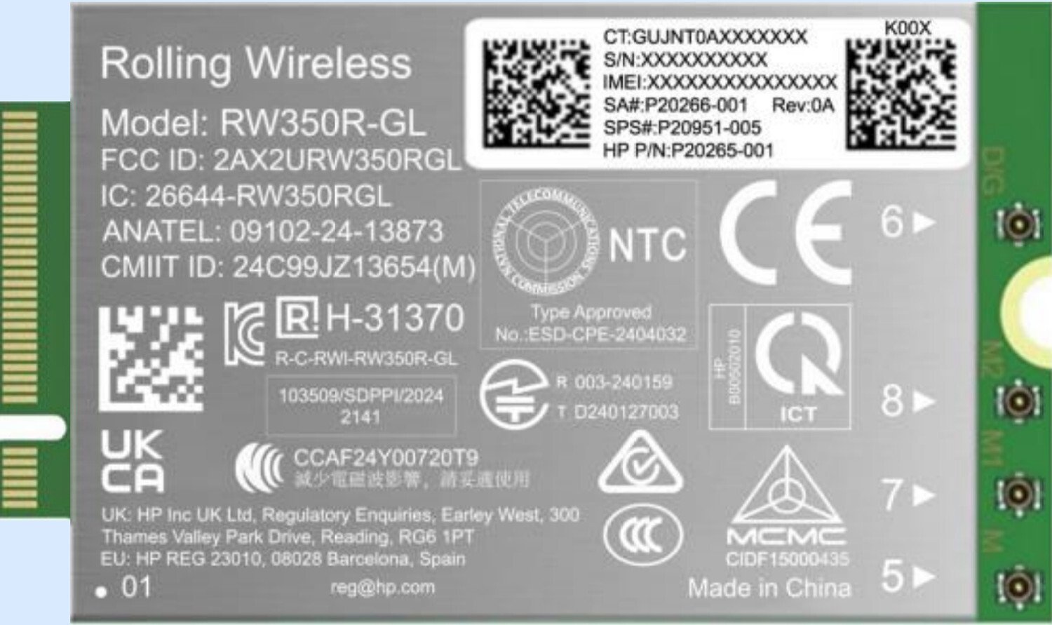 HP 4G LTE Modem m.2 WWAN Cat 19 Mobile Broadband Cellular compatible with WWAN-ready EliteBook 8 X - G1i G1a - 13 14 16, Flip, ZBook 8 X Fury - G1i G1a - 14 16 18 B8BD3AA