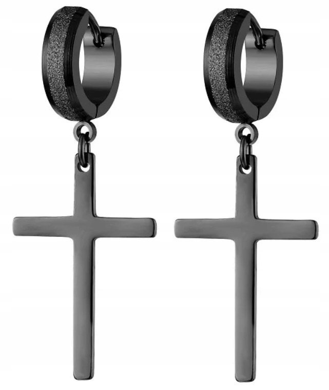HUGGIE Kolczyki Do Uszu Ze STALI Krzyż Krzyżyk Gothic Punk Rock