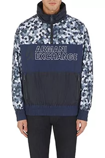 Kurtki męskie - Armani Exchange Męska kurtka z nadrukiem na całej powierzchni, Maxi Extended Front Logo, Waistband Jacket, Navy Cosmo, L - grafika 1