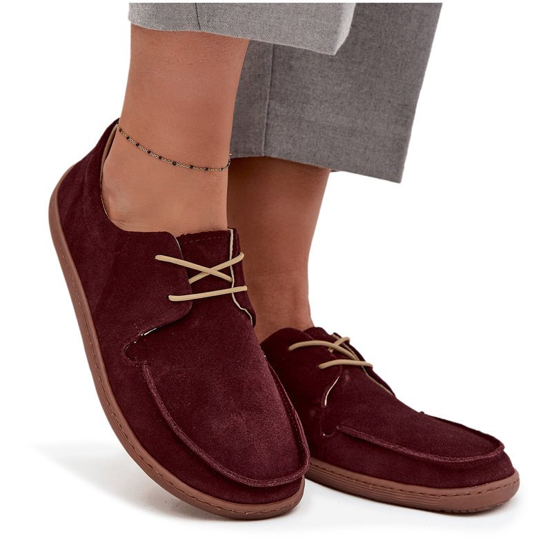 Półbuty Damskie Typu Barefoot Z Naturalnego Zamszu Zazoo 327 Bordowe 40-35