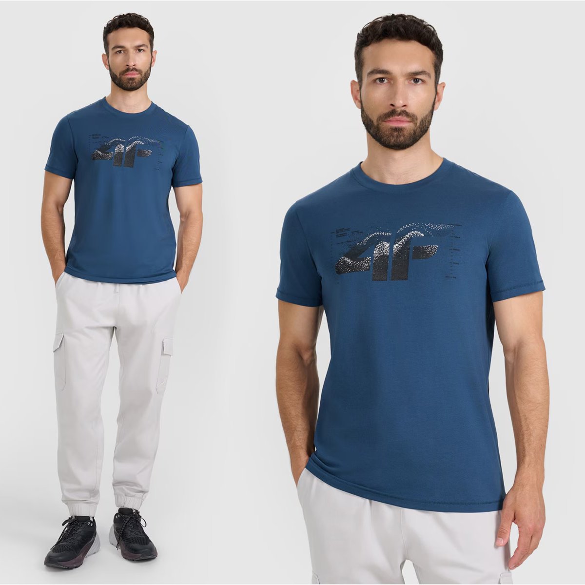 Koszulka Męska 4F T-shirt Z Nadrukiem Regular Turkusowa 4FWAW25TTSHM2359 L Morska Zieleń