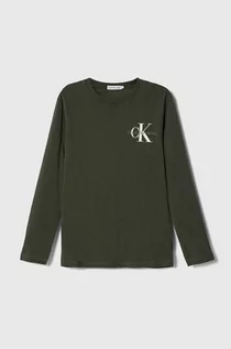 Bluzki dla dziewczynek - Calvin Klein Jeans longsleeve bawełniany dziecięcy kolor zielony z nadrukiem - grafika 1