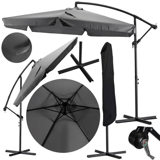 Parasol Ogrodowy Składany Duży na Taras Plażowy Pokrowiec AKRON Szary