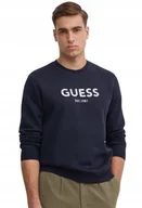 Bluzy męskie - GUESS GRANATOWA BLUZA MĘSKA Z LOGO I OKRĄGŁYM DEKOLTEM S GNA - miniaturka - grafika 1