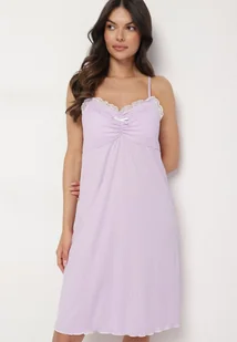 Fioletowa Koszula Nocna na Ramiączkach z Koronką Milarissa - Bielizna nocna - miniaturka - grafika 1