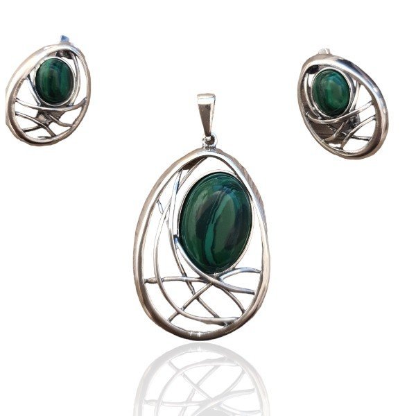 ankabizuteria.pl Komplet biżuteria srebrna z malachitem NANCY