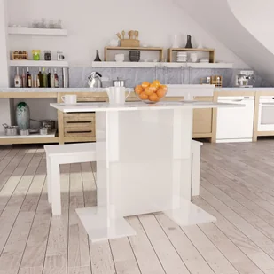 vidaXL Stół jadalniany, wysoki połysk, biały, 110 x 60 x 75 cm - Stoły - miniaturka - grafika 1