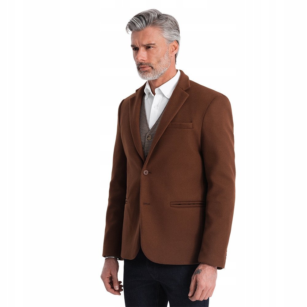 Marynarka męska casual z guzikami czekoladowy brąz V1 OM-BLZB-0118 M