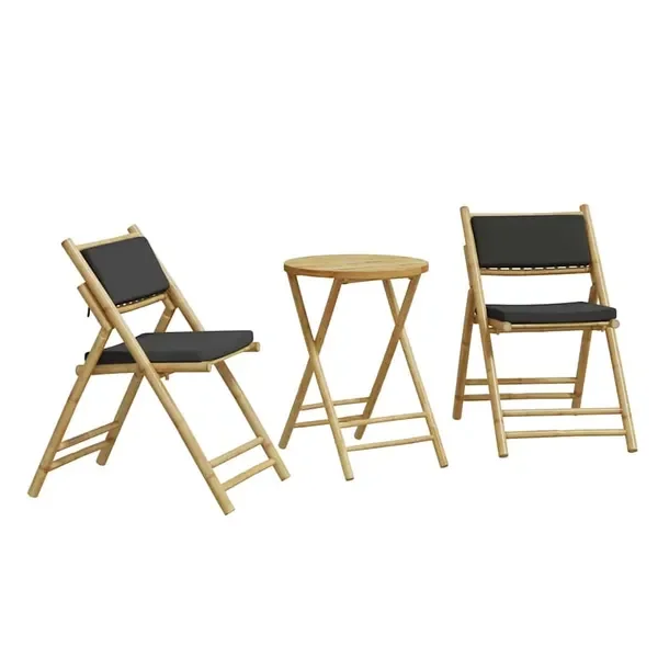 Zestaw Bistro z Bambusa z Poduszkami, Stolik 55x75 cm, Krzesła 59x51x87 cm