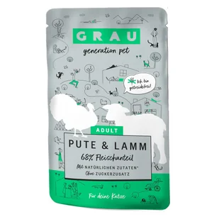 Grau Adult, Saszetka dla Łasucha, bez zbóż, 16 x 125 g -  Indyk i jagnięcina - Mokra karma dla kotów - miniaturka - grafika 2