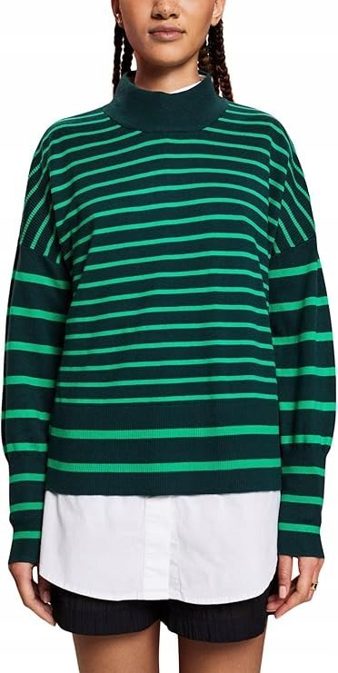 ESPRIT ZIELONY SWETER OVERSIZE W PASKI Z GOLFEM XXS 6FA