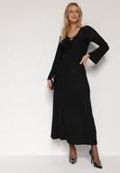 Sukienki - Czarna Brokatowa Sukienka w Zebrę o Rozkloszowanym Kroju z Długim Rękawem Mevenna - miniaturka - grafika 1