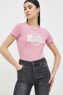 Koszulki sportowe damskie - Guess t-shirt damski kolor różowy - miniaturka - grafika 1