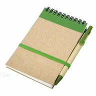 Notesy i bloczki - Notes Kraft 90x140/70k gładki z długopisem, zielony/beżowy - miniaturka - grafika 1