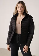 Kurtki damskie - Czarna Klasyczna Kurtka Przejściowa z Pikowaniem i Odpinanym Kapturem Pretiella - miniaturka - grafika 1