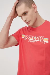 Koszulki męskie - Rip Curl t-shirt bawełniany kolor czerwony z nadrukiem - grafika 1