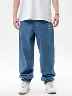 Spodnie męskie - Spodnie Jeansowe Baggy Męskie Jasne Niebieskie Smerfy Gargamel Pocket L - miniaturka - grafika 1