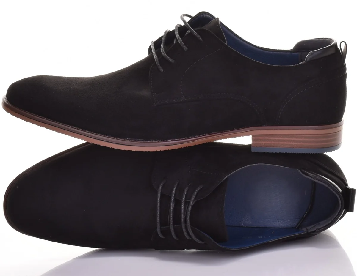 PÓŁBUTY MĘSKIE ZAMSZOWE ELEGANCKIE WYGODNE BUTY WIZYTOWE KLASYCZNE CZARNE