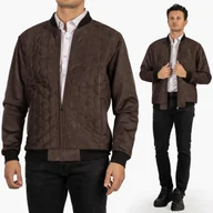 Kurtki męskie - Kurtka Męska Rozpinana Bomberka w romby Na Jesień Brązowa XL Brązowy - miniaturka - grafika 1