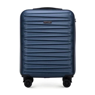 Mała walizka z ABS-u w poziome tłoczenie granatowa - Walizki - miniaturka - grafika 1