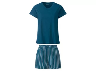 Bielizna nocna - esmara Piżama damska (t-shirt + szorty) z bawełną i wiskozą (XS (32/34), Niebieski) - grafika 1