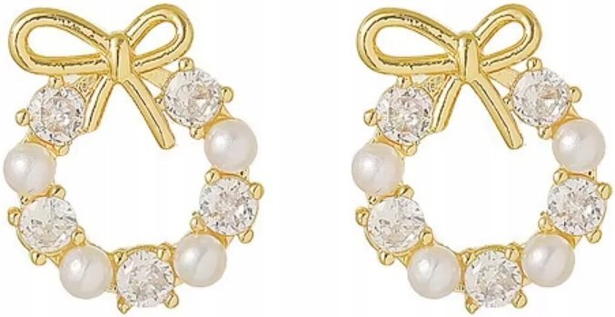 Kolczyki Okrągłe Perły Cyrkonie Kokarda Okrąg Stylowe Eleganckie Sztyft