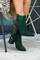 Botki damskie - Zielone botki damskie z gumą na ozdobnym obcasie Casu D212X10-GN - miniaturka - grafika 1