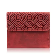Portfele - PORTFEL DAMSKI SKÓRZANY VINTAGE CZERWONY MAŁY W MODNY WZÓR GEOMETRYCZNY RFID T-114-HRD - miniaturka - grafika 1