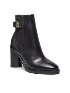 Botki damskie - Tommy Hilfiger Botki Th Monogram Hardware Heel Boot FW0FW06006 Czarny - grafika 1