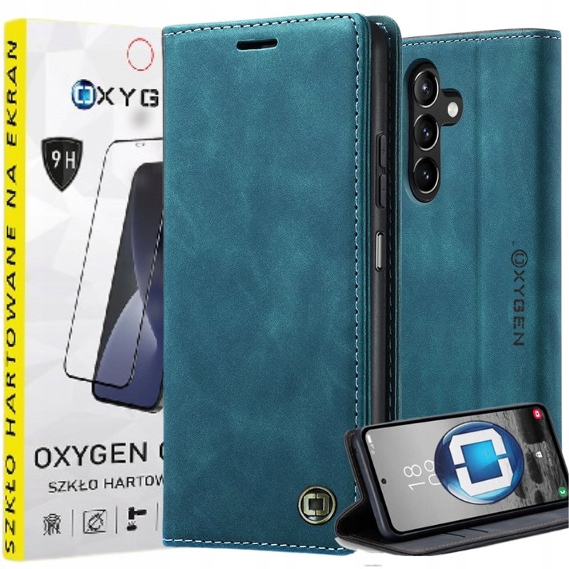 Etui na telefon portfel skóra Oxygen BooK do Samsung Galaxy A56+szkło 9h