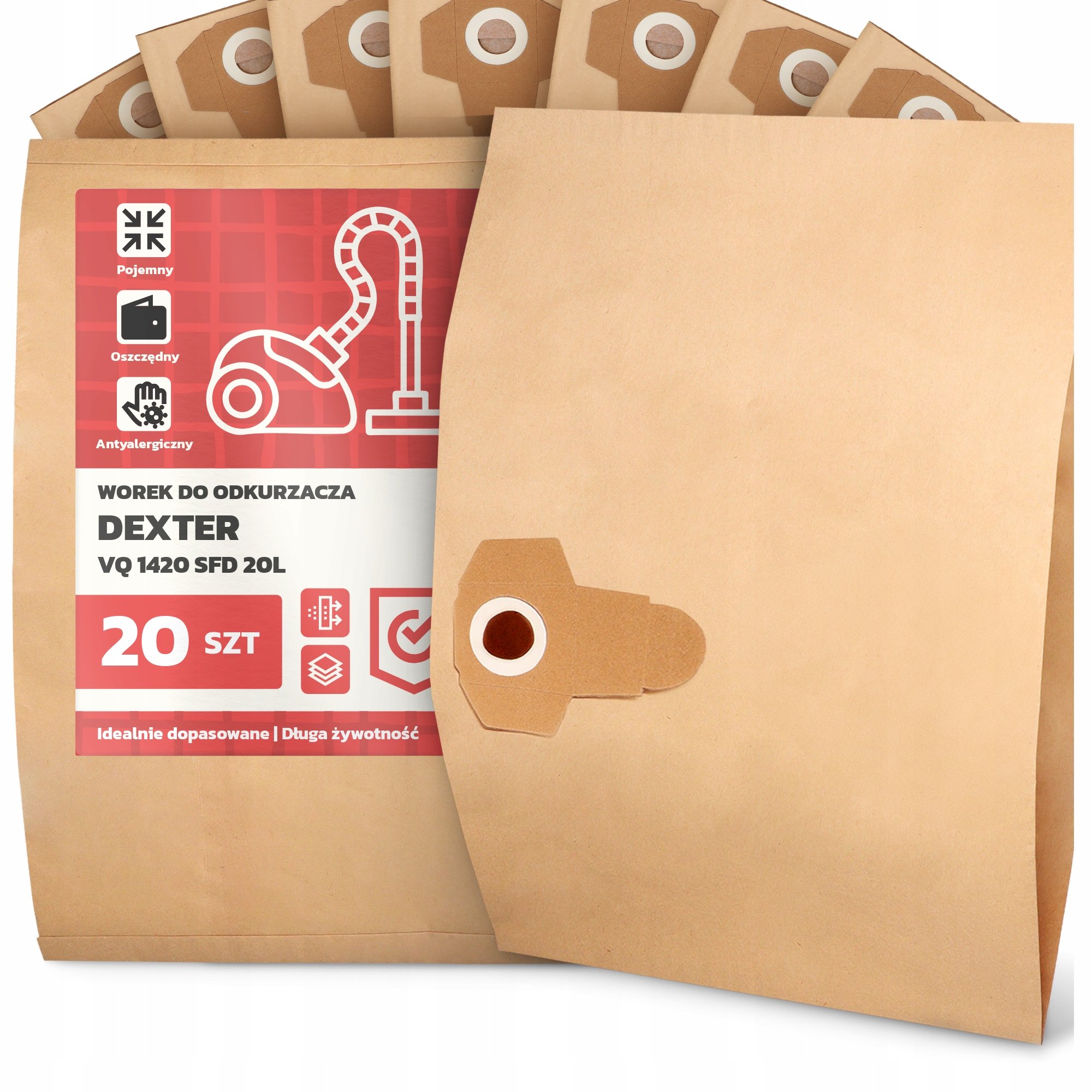 20x Worek do Odkurzacza Dexter Vq 1420 Sfd 20L Papierowy Torba Worki 2A