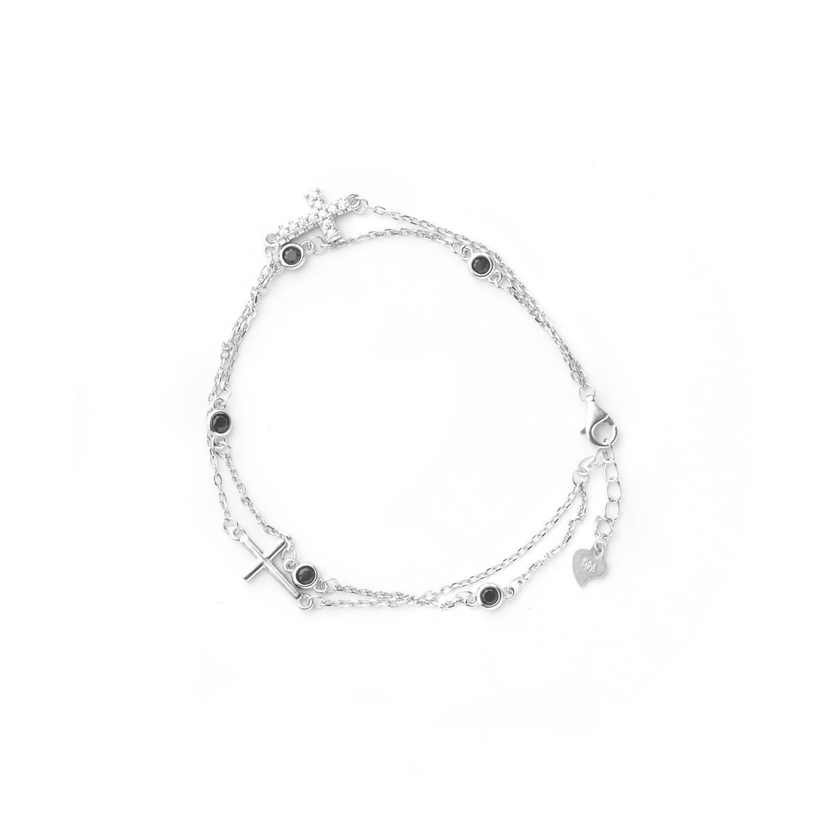 Srebrna Bransoletka 925 Krzyżyk Czarne Cyrkonie