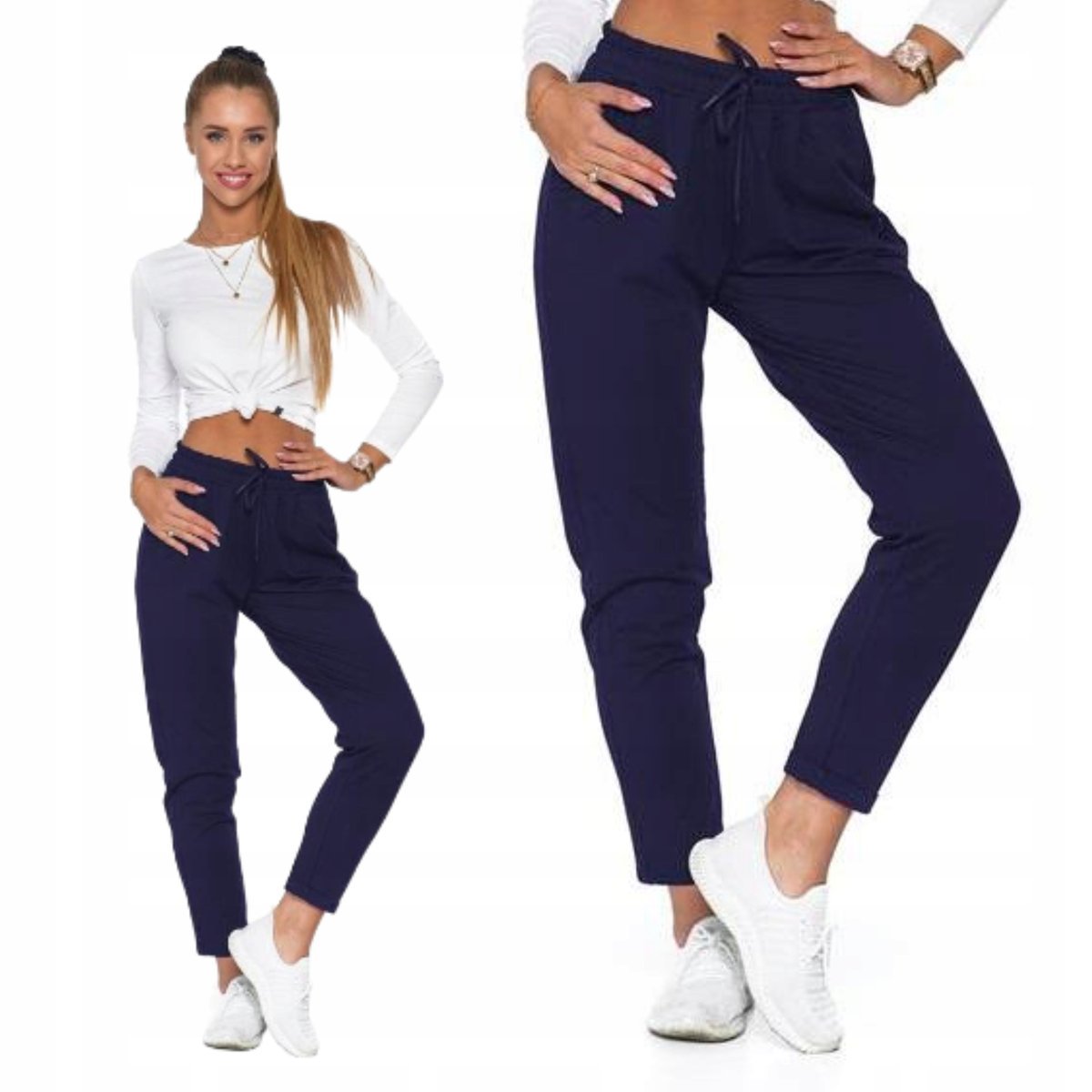 SPODNIE DRESOWE DAMSKIE SPORTOWE Z KIESZENIAMI KLASYCZNE DRESY MORAJ XXL NAVY