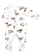 Pajacyki dla niemowląt - Niemowlęcy pajac bawełniany w auta biały Nicol,r.62 - miniaturka - grafika 1