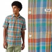 Koszule męskie - Wrangler 1 PKT SHIRT Tan Madaras BAWEŁNIANA KOSZULA W KRATĘ KRÓTKI RĘKAW M - miniaturka - grafika 1