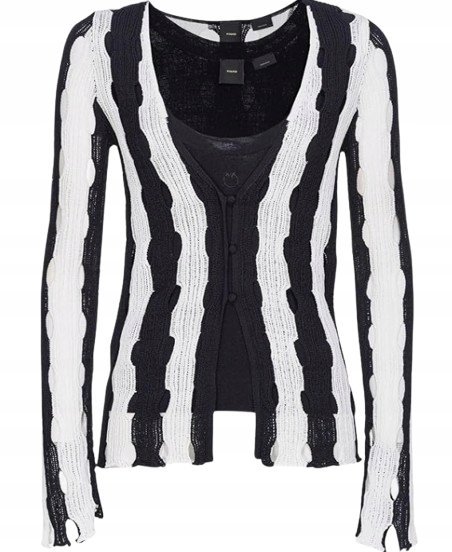 PINKO SWETER DAMSKI W PASKI CZARNO-BIAŁY Z GUZIKAMI DŁUGI RĘKAW XL KWA