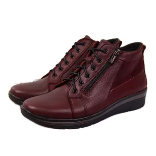 Botki damskie skórzane na koturnie bordowe Helios 567 czerwone - Botki damskie - miniaturka - grafika 1