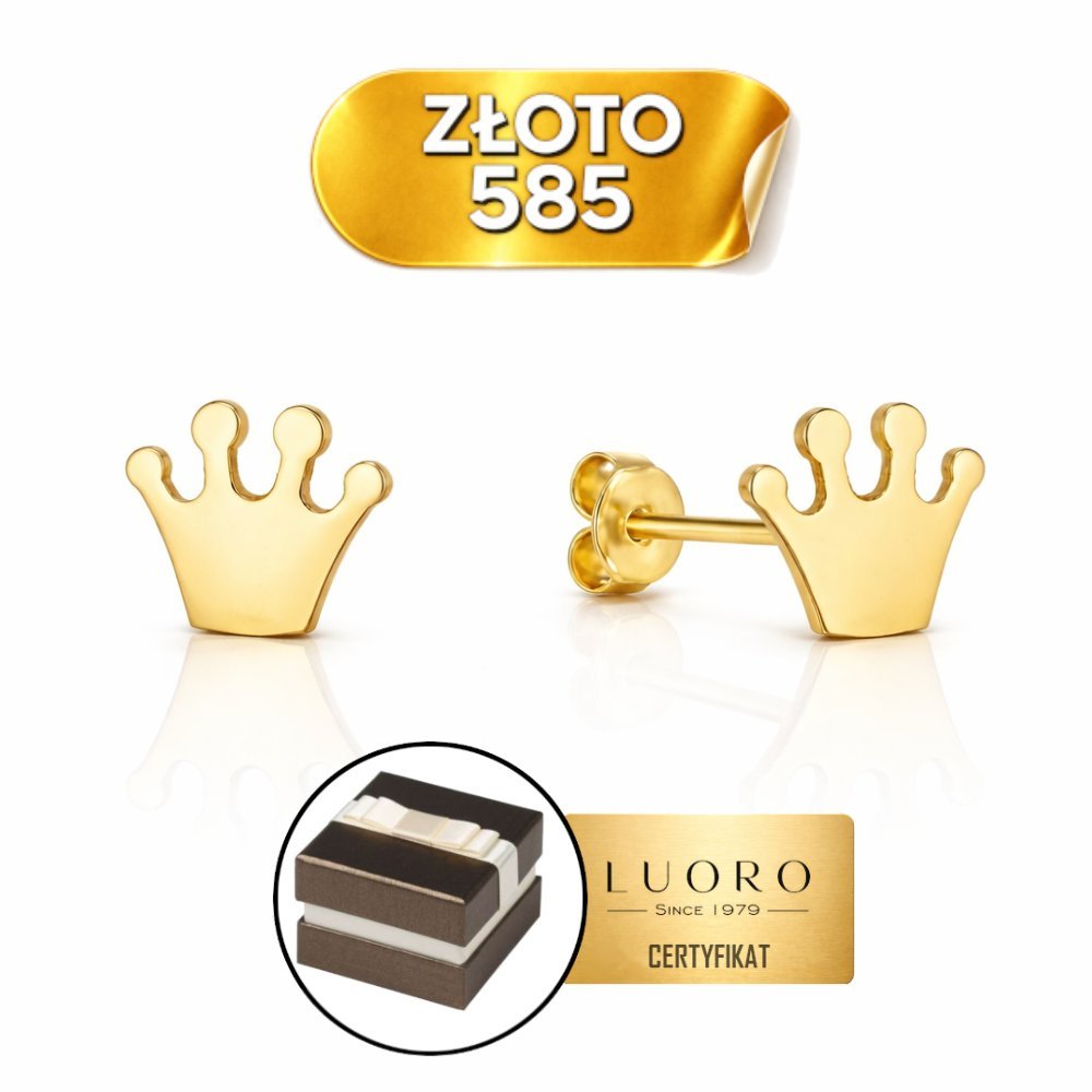 KOLCZYKI ZŁOTE 585 14K KORONA GŁADKA SZTYFT 7,5X5 MM ELEGANCKIE