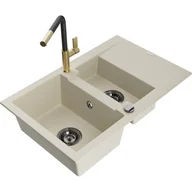 Zlewozmywaki z baterią - Mexen Gaspar zlewozmywak granitowy 1,5-komorowy z ociekaczem i baterią kuchenną Flora, beżowy - miniaturka - grafika 1