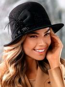 Czapki damskie - Czarny wełniany kapelusz z broszką L'AF Ruva - miniaturka - grafika 1